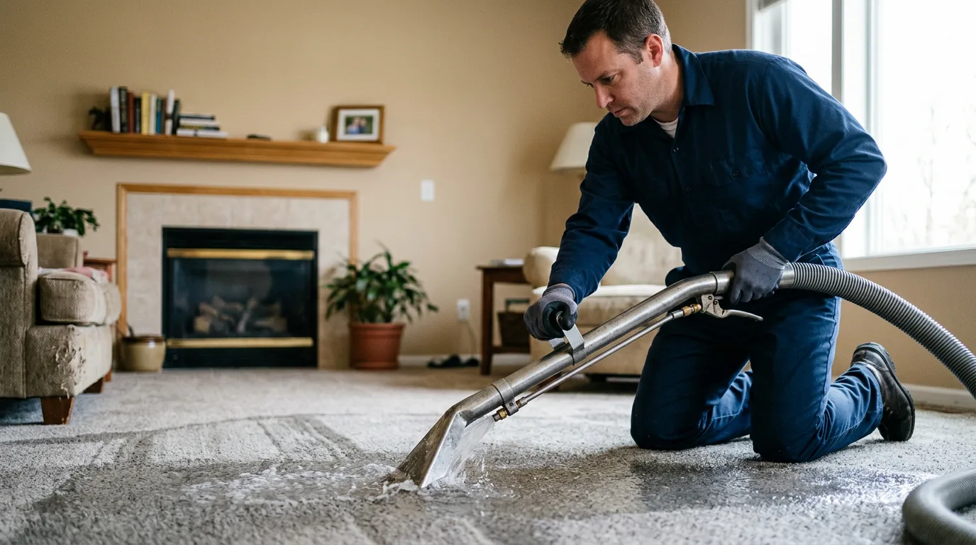 Water damage restoration technician working near Upland, IN